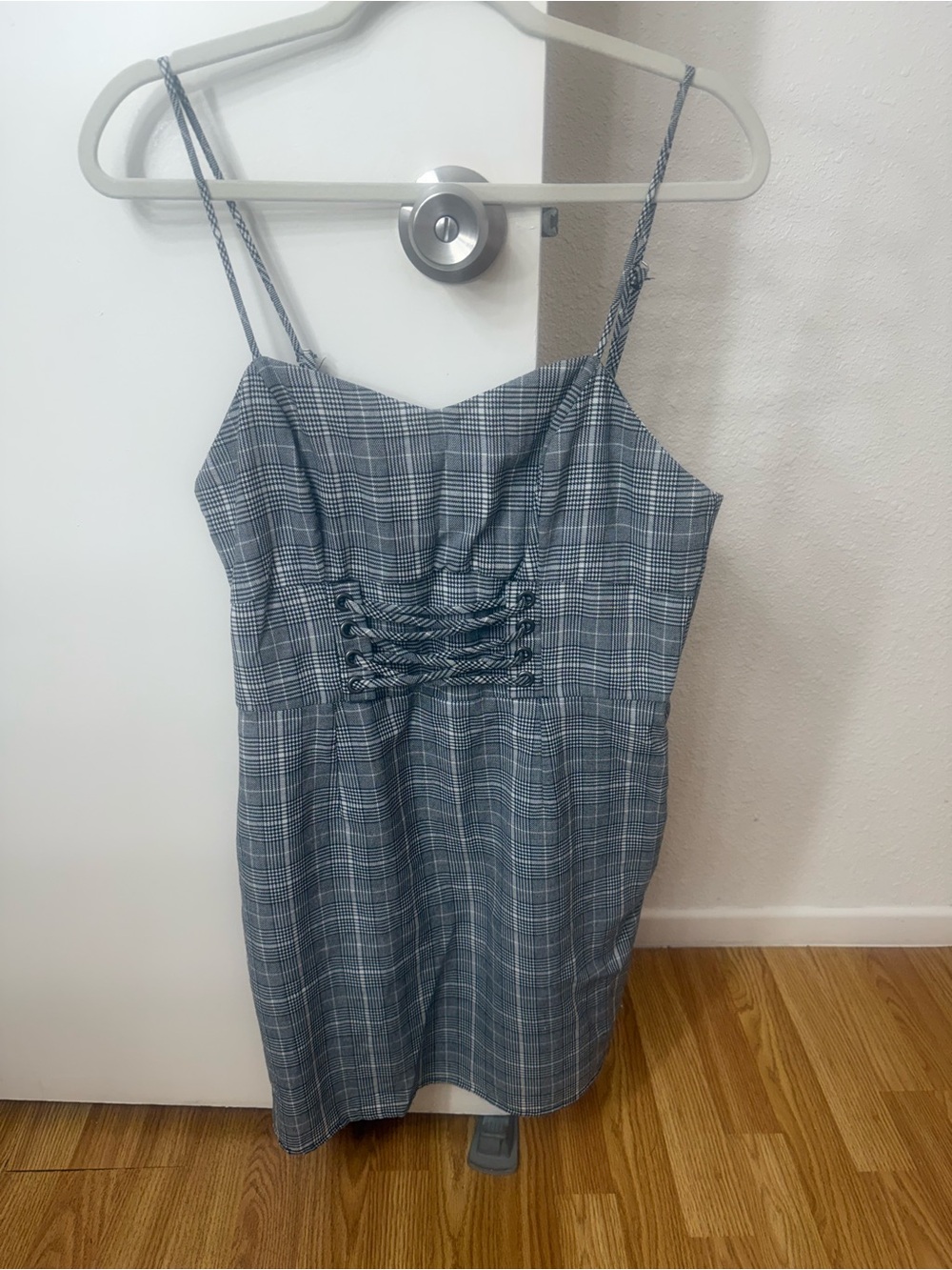 wild fable Blue Plaid Lace-Up Spaghetti Strap Mini Dress